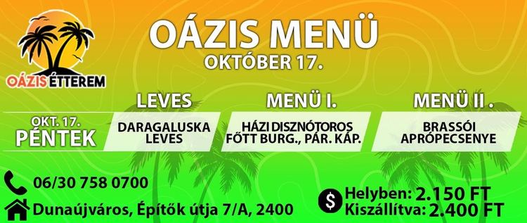 ‼️Október 17. Oázis Menü‼️